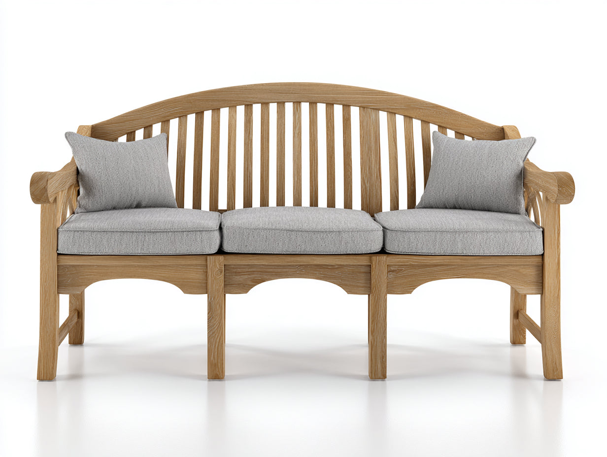 Bancos de jardín de madera 180 x 65 x 95 cm - Madera natural-Gris - Banco para 3 personas con respaldo curvo de listones