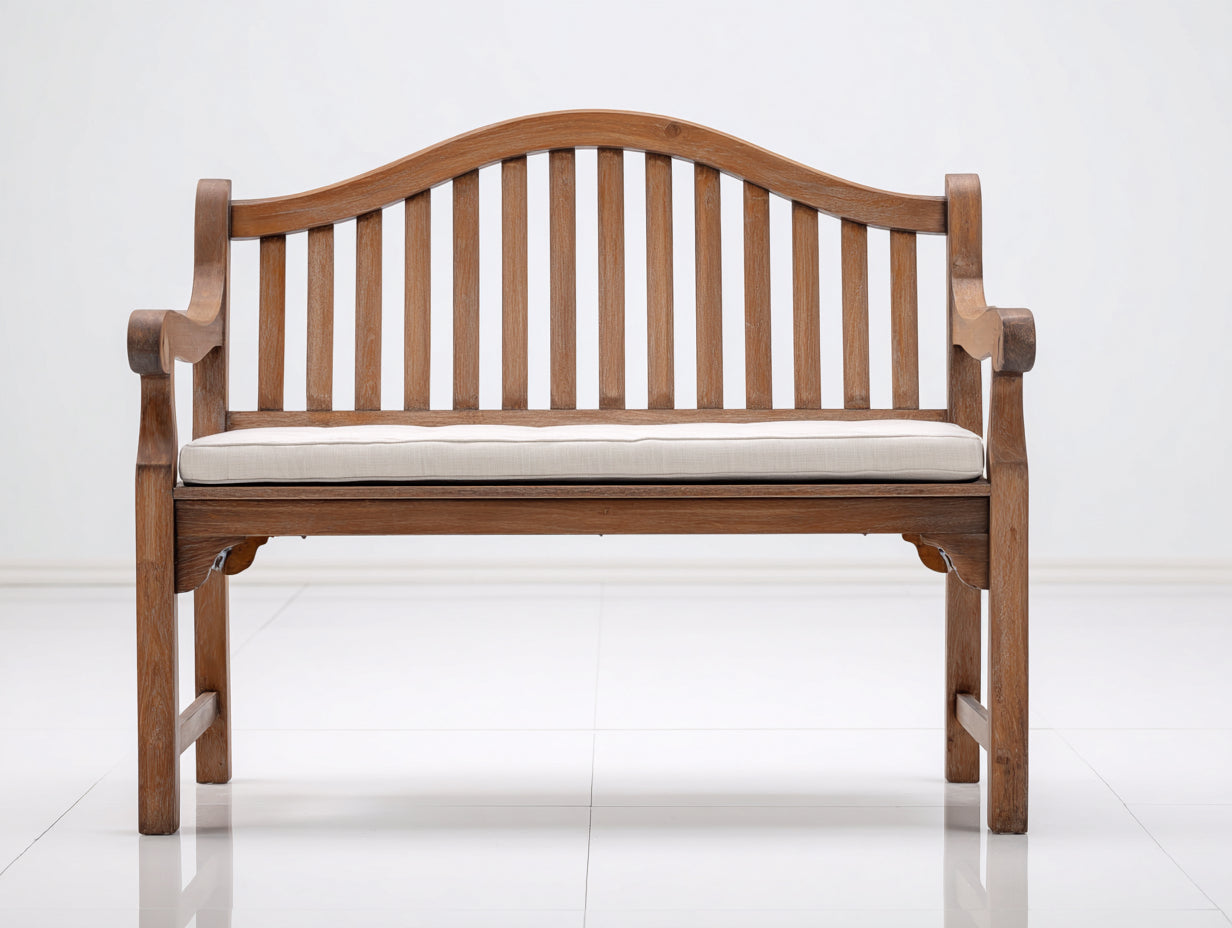 Banco de jardín de madera 130 x 62 x 98 cm - Marrón natural y beige - Dos plazas con respaldo curvado