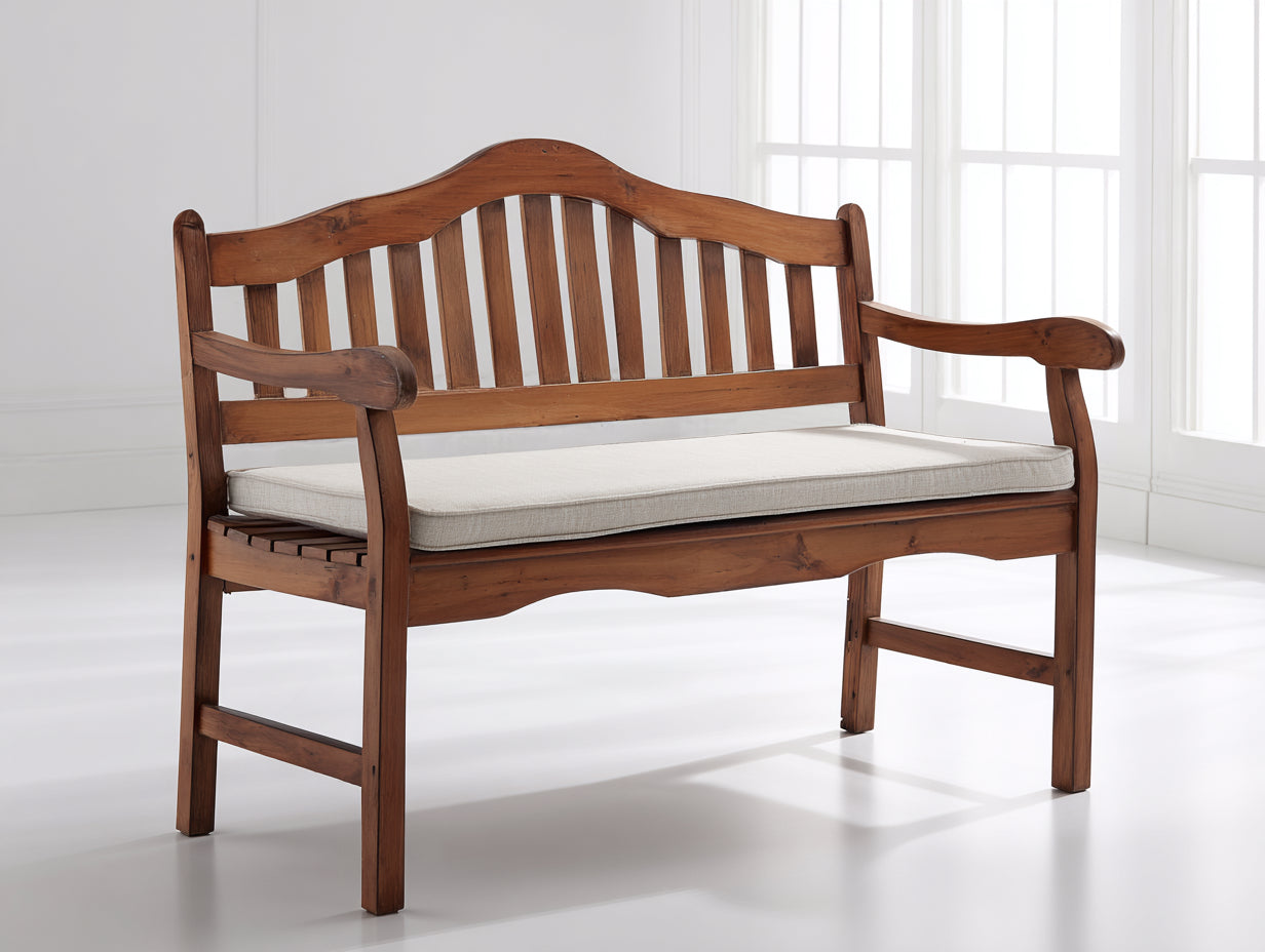 Banco de jardín de madera 130x62x100 cm - Marrón natural y beige claro - Respaldo curvado de listones