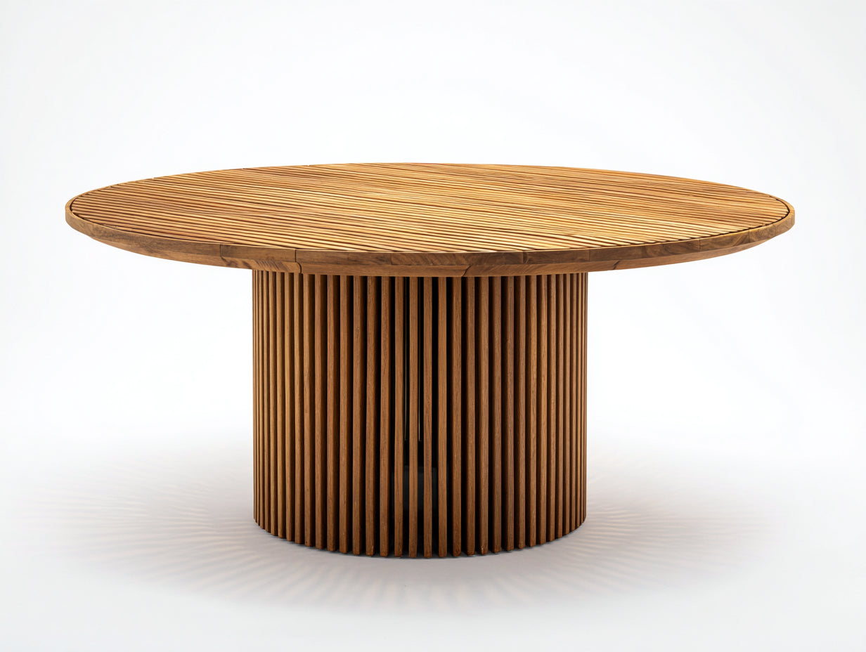 Mesa de jardín redonda de madera maciza 200 x 200 x 75 cm - Color madera natural - Diseño moderno para exterior