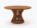 Mesa de jardín redonda de madera 140x140x75 cm - Marrón natural - Tablero de lamas y base central curvada