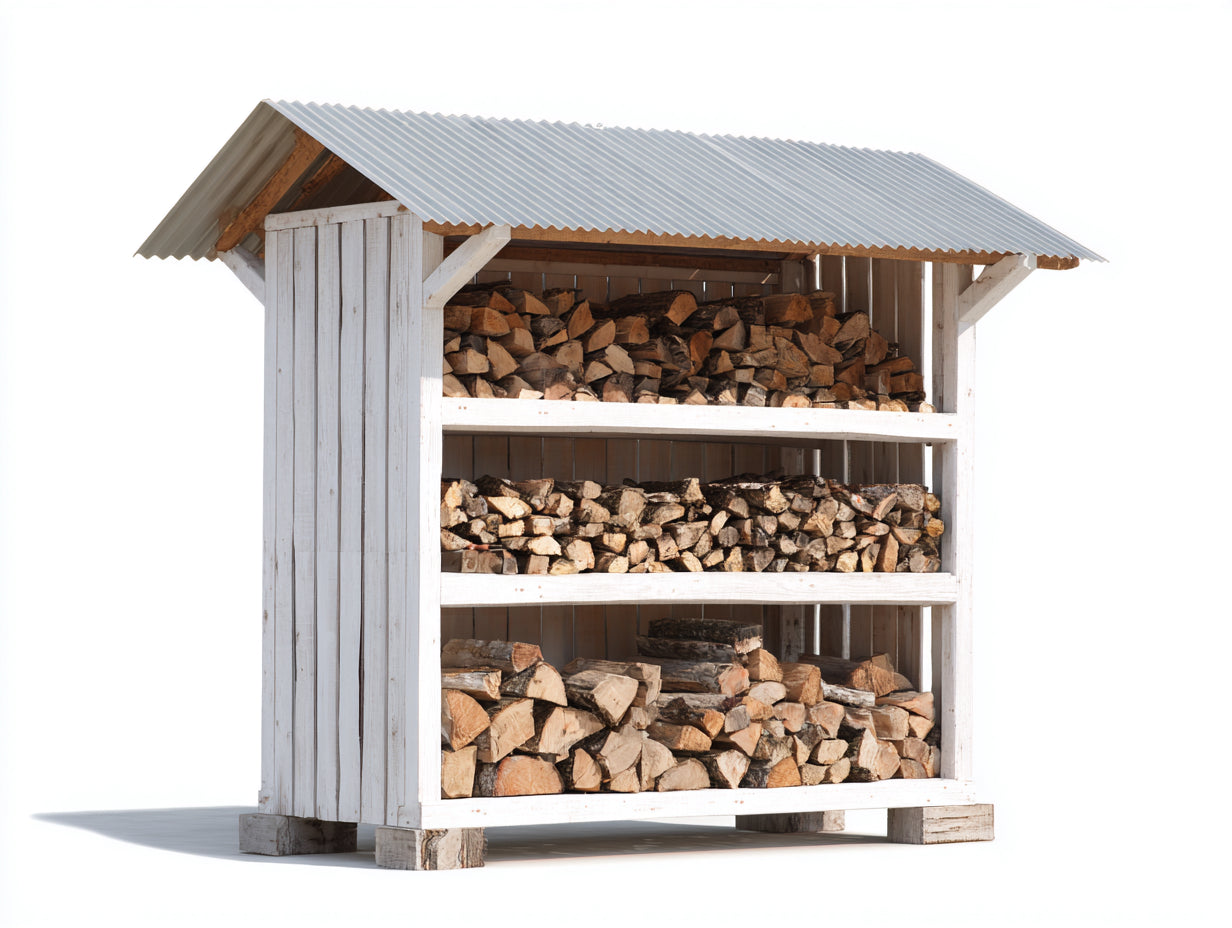 Leñero de jardín de madera 174 x 45 x 183 cm - blanco y gris - almacenamiento exterior con techo protector
