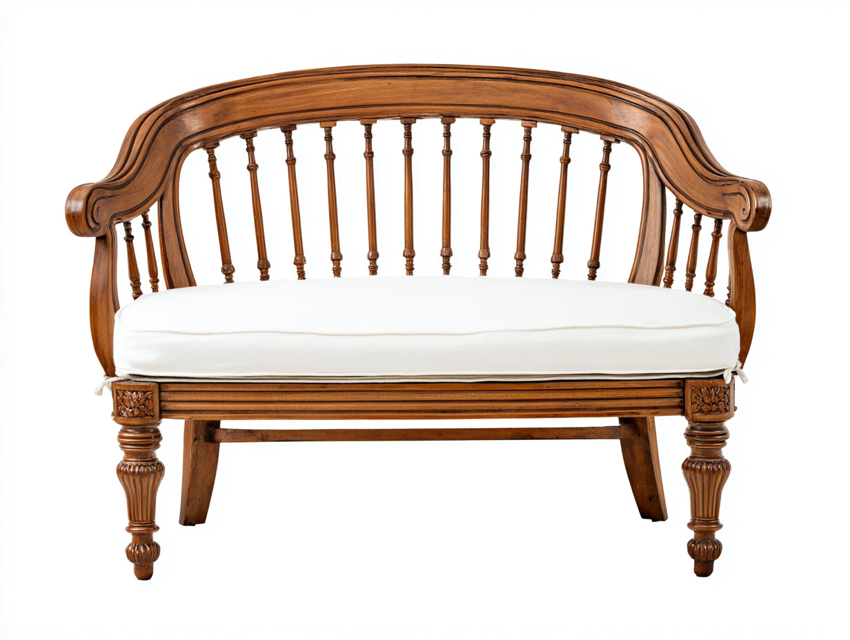 Banco de jardín de madera 125x62x100 cm - Marrón nogal y blanco - Diseño clásico con respaldo torneado