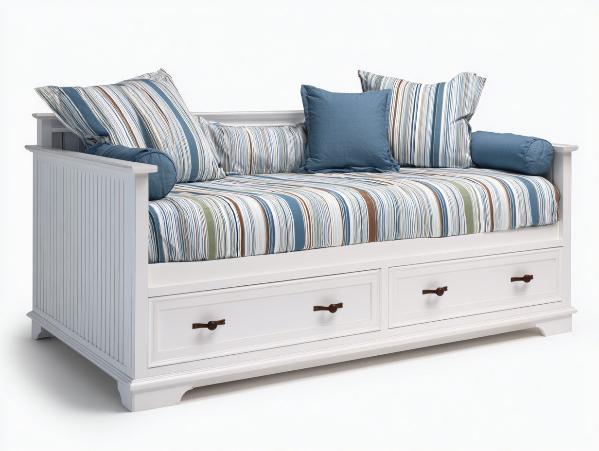 Sofás cama de madera 202x100x94 cm - Blanco-Azul-Multicolor - Diseño de día con 2 cajones de almacenamiento para dormitorio y habitación de invitados