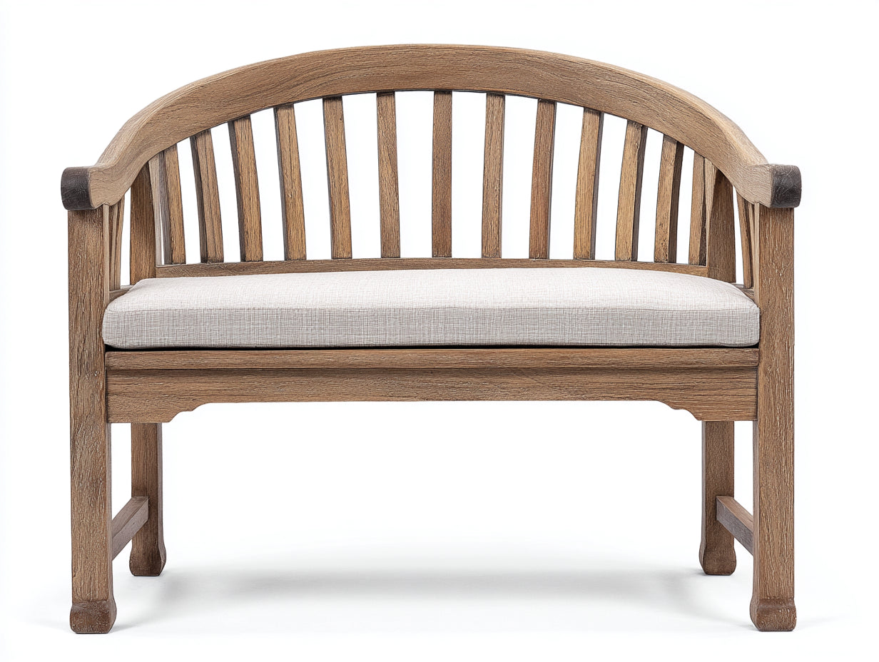 Bancos de jardín de madera maciza 130x60x90 cm - Madera natural-Beige - Respaldo arqueado de listones y reposabrazos integrados para terraza y patio