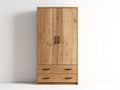 Armarios madera acabado roble 90 x 50 x 190 cm - color natural con 2 puertas y 2 cajones - diseño moderno para dormitorio y almacenamiento