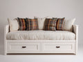 Sofás cama de madera y tela 210 x 100 x 90 cm - Blanco-Crema - Diseño moderno con 2 cajones de almacenamiento