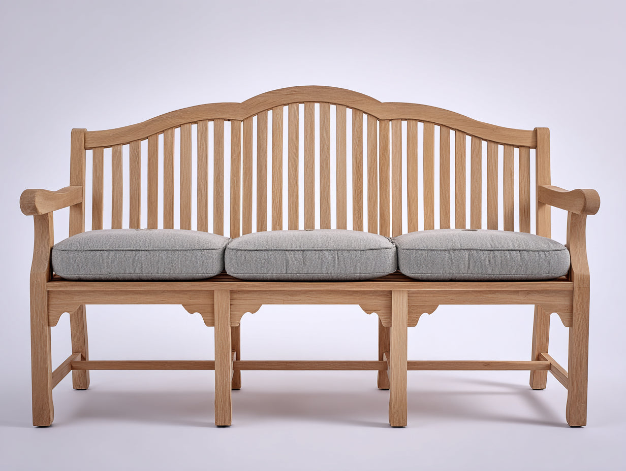 Banco de jardín de madera 180x65x105 cm - Marrón claro y gris - Diseño de 3 plazas con respaldo curvado