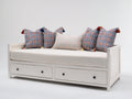 Sofás cama de madera y tela 210 x 100 x 90 cm - Blanco-Crema - Diseño clásico con 2 cajones de almacenamiento