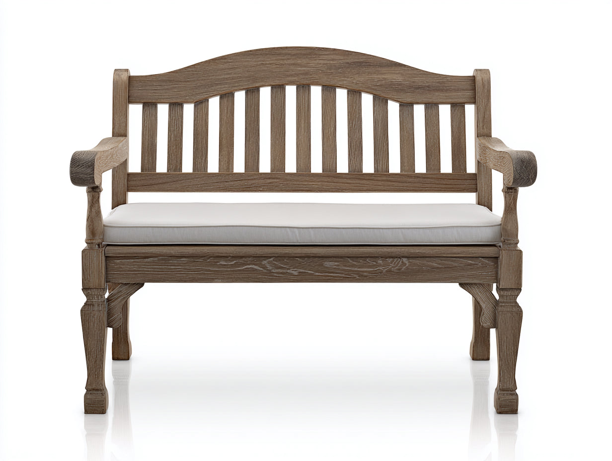 Bancos de jardín de madera maciza 135x62x92 cm - Madera natural-Beige - Respaldo arqueado de listones con reposabrazos tallados para terraza y patio