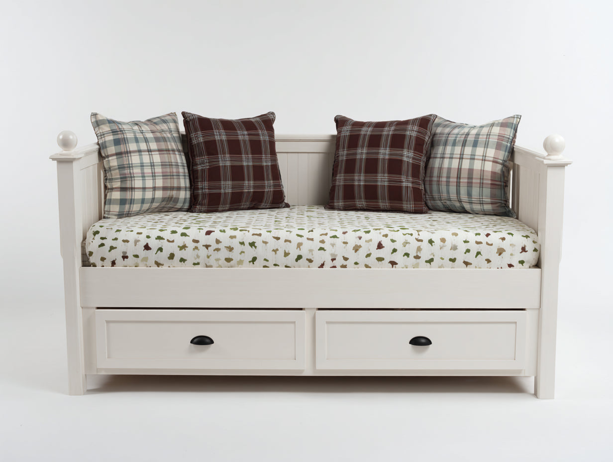 Sofás cama de madera 198x97x92 cm - Blanco - Diseño de día con 2 cajones de almacenamiento para dormitorio y habitación de invitados