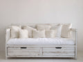 Sofá cama de madera 205x95x88 cm - Blanco envejecido - Diseño individual con 2 cajones