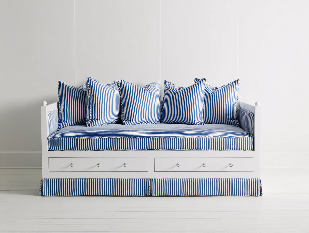 Sofá cama de madera 210 x 98 x 96 cm - Blanco y azul - Dos cajones y cama inferior extraíble