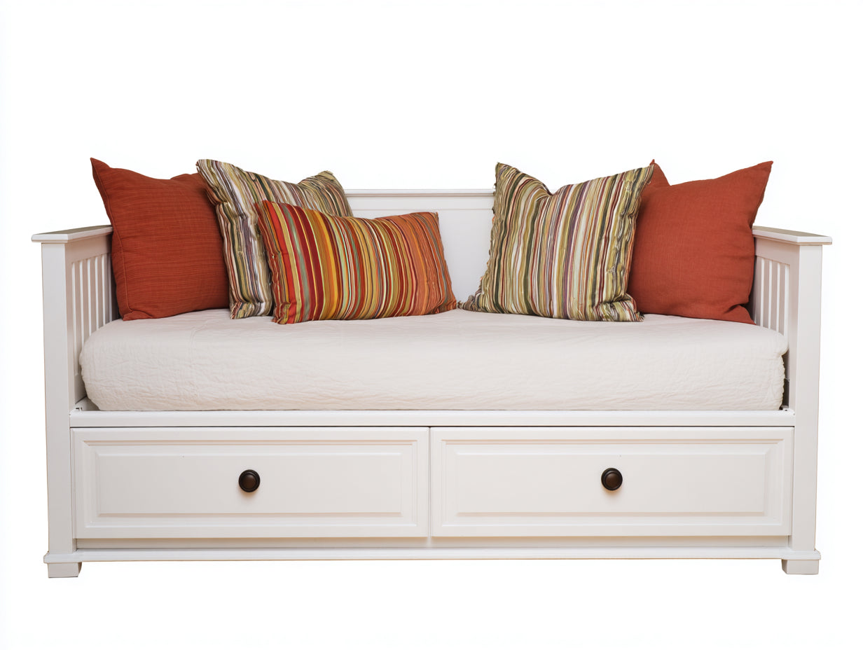 Sofá cama de madera 205 x 95 x 92 cm - Blanco y teja - Dos cajones integrados