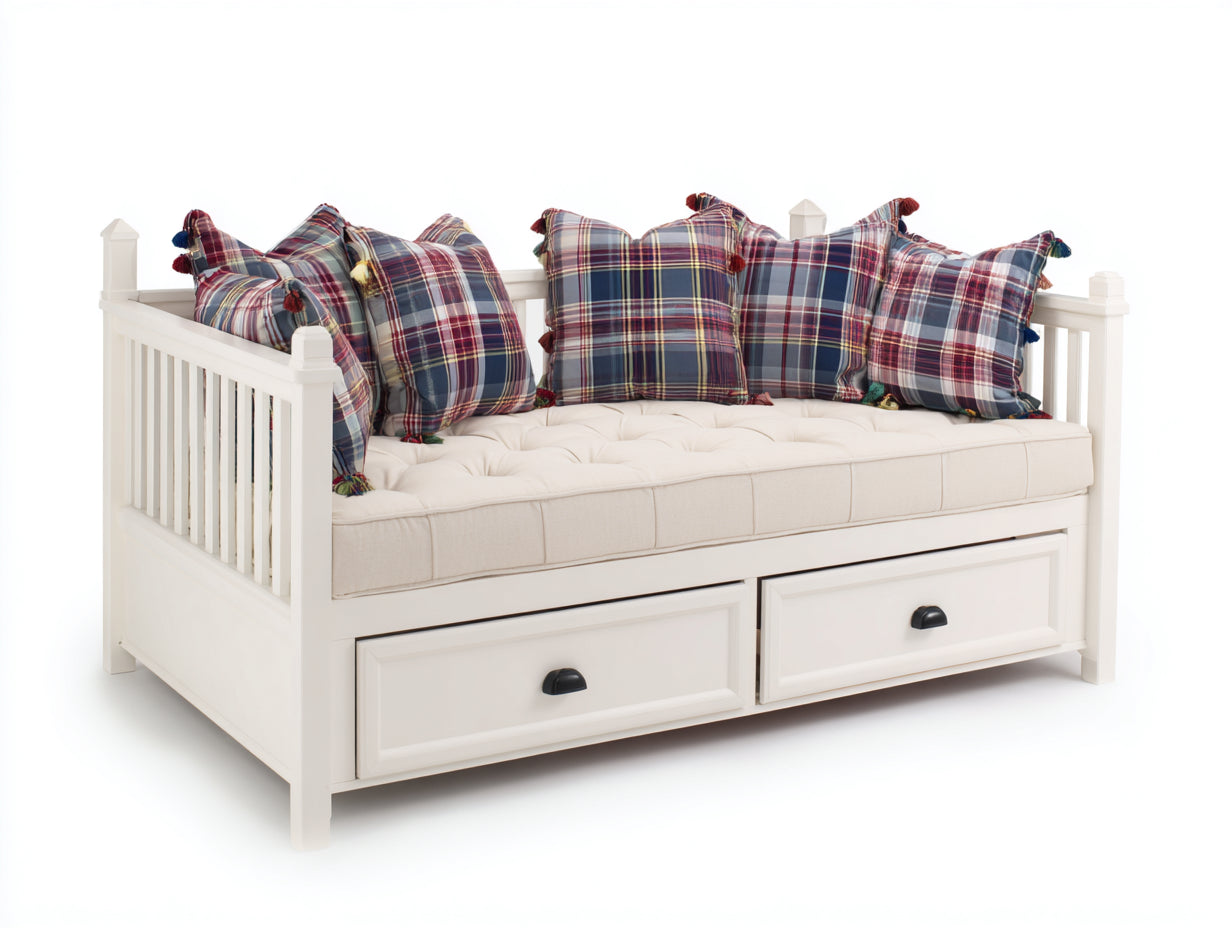 Sofás cama madera acabado blanco 200 x 90 x 85 cm - color blanco con 2 cajones de almacenamiento - diseño clásico para salón y dormitorio
