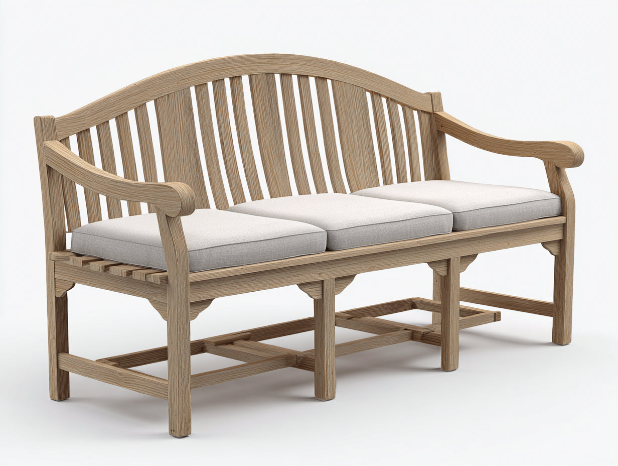 Banco de jardín madera natural 210 x 70 x 95 cm - banco exterior con asiento acolchado - diseño clásico para terraza jardín