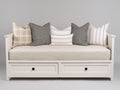 Sofás cama de madera y tela 210 x 100 x 90 cm - Blanco-Crema - Diseño clásico con 2 cajones de almacenamiento
