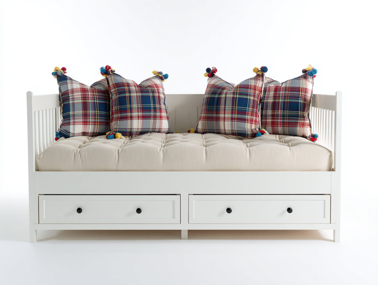 Sofá cama de madera 205 x 95 x 94 cm - Blanco y beige - Dos cajones integrados