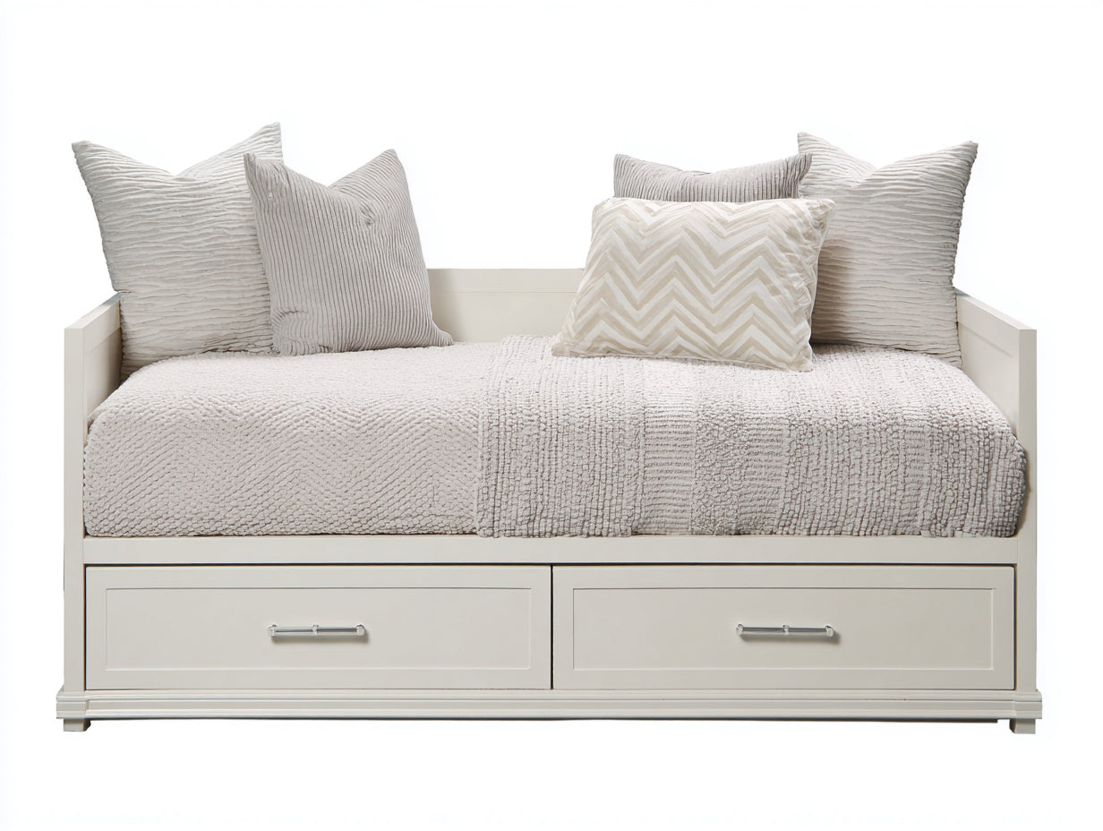 Sofás cama de madera 200x100x92 cm - Blanco-Plateado - Diseño de día con 2 cajones de almacenamiento para dormitorio y habitación de invitados