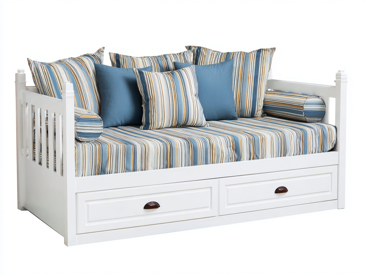 Sofás cama madera blanco 200 x 90 x 85 cm - sofá cama con 2 cajones de almacenamiento - diseño clásico para salón dormitorio