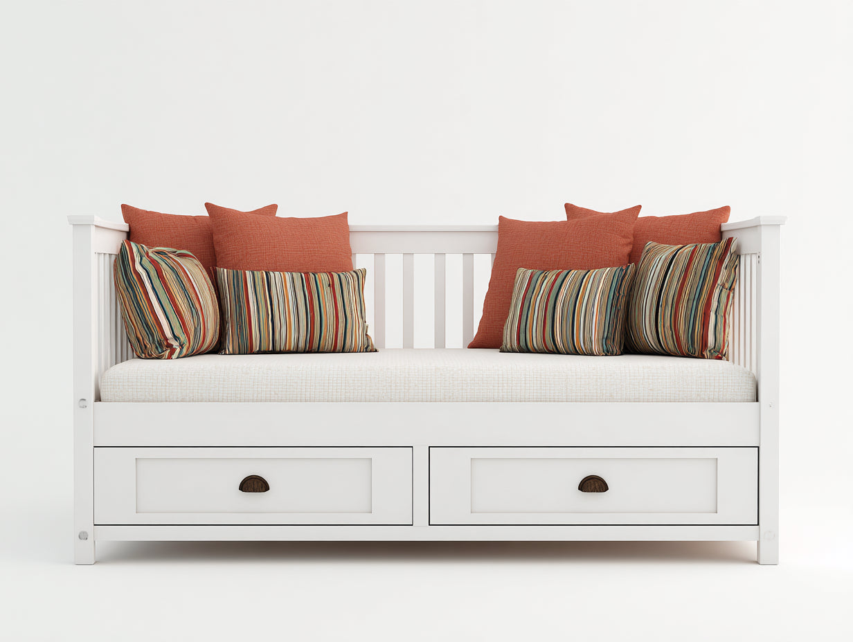 Sofás cama madera acabado blanco 200 x 90 x 85 cm - color blanco con 2 cajones de almacenamiento - diseño clásico para salón y dormitorio