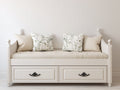 Sofá cama de madera 205x95x92 cm - Blanco y beige - Diseño individual con 2 cajones