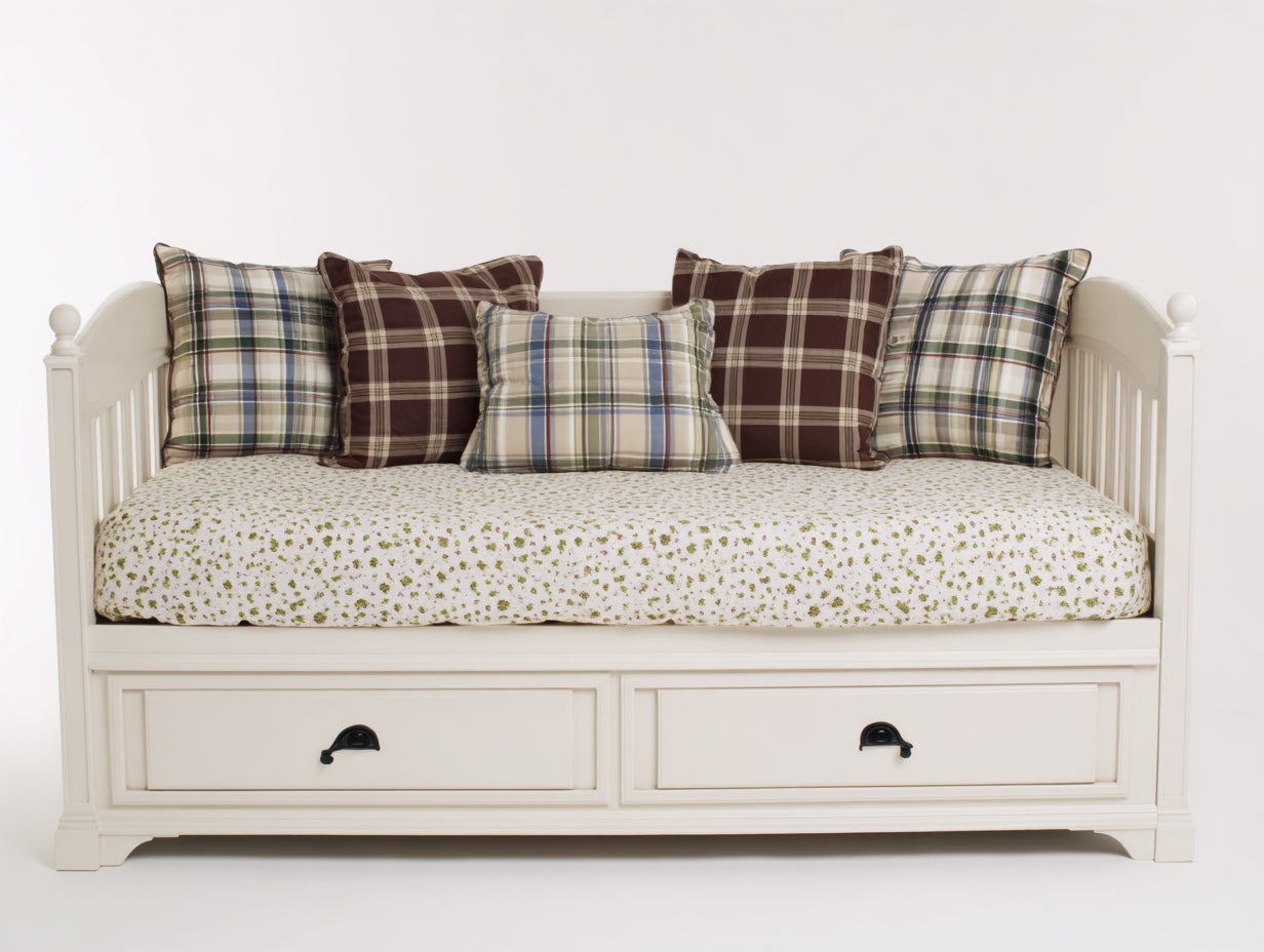 Sofá cama de madera 205x95x90 cm - Blanco - Diseño individual con 2 cajones y laterales de listones